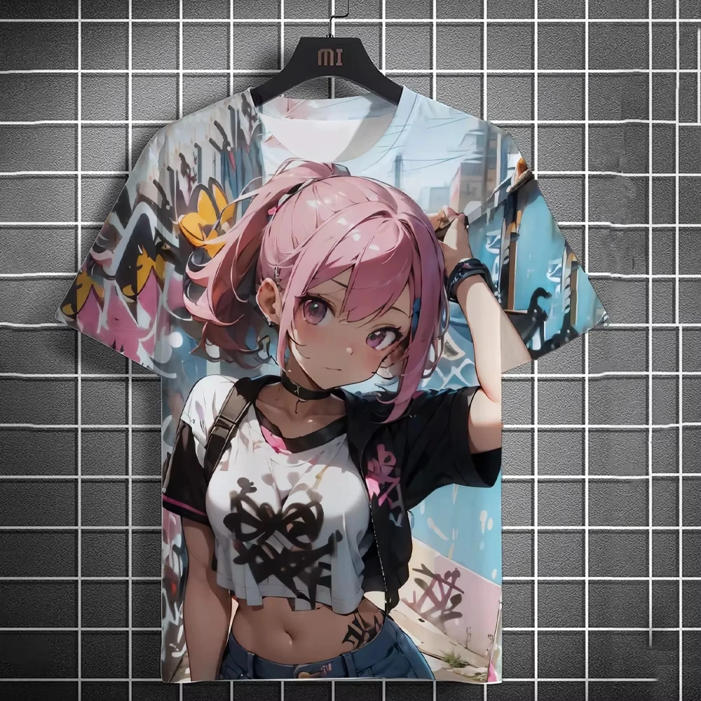 Men's T-Shirts Anime Character Tee 3D Sexy Beauty Print Graffiti Art Poster Style T Shirt Trend Streetwear Short-sleeve Y2K Top