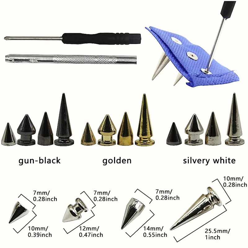 180/80 Sets Punk Rivet Screw Back Studs and Spikes Kit with Tools Leather Craft Bullet Cone DIY for Leather collar Bracelet