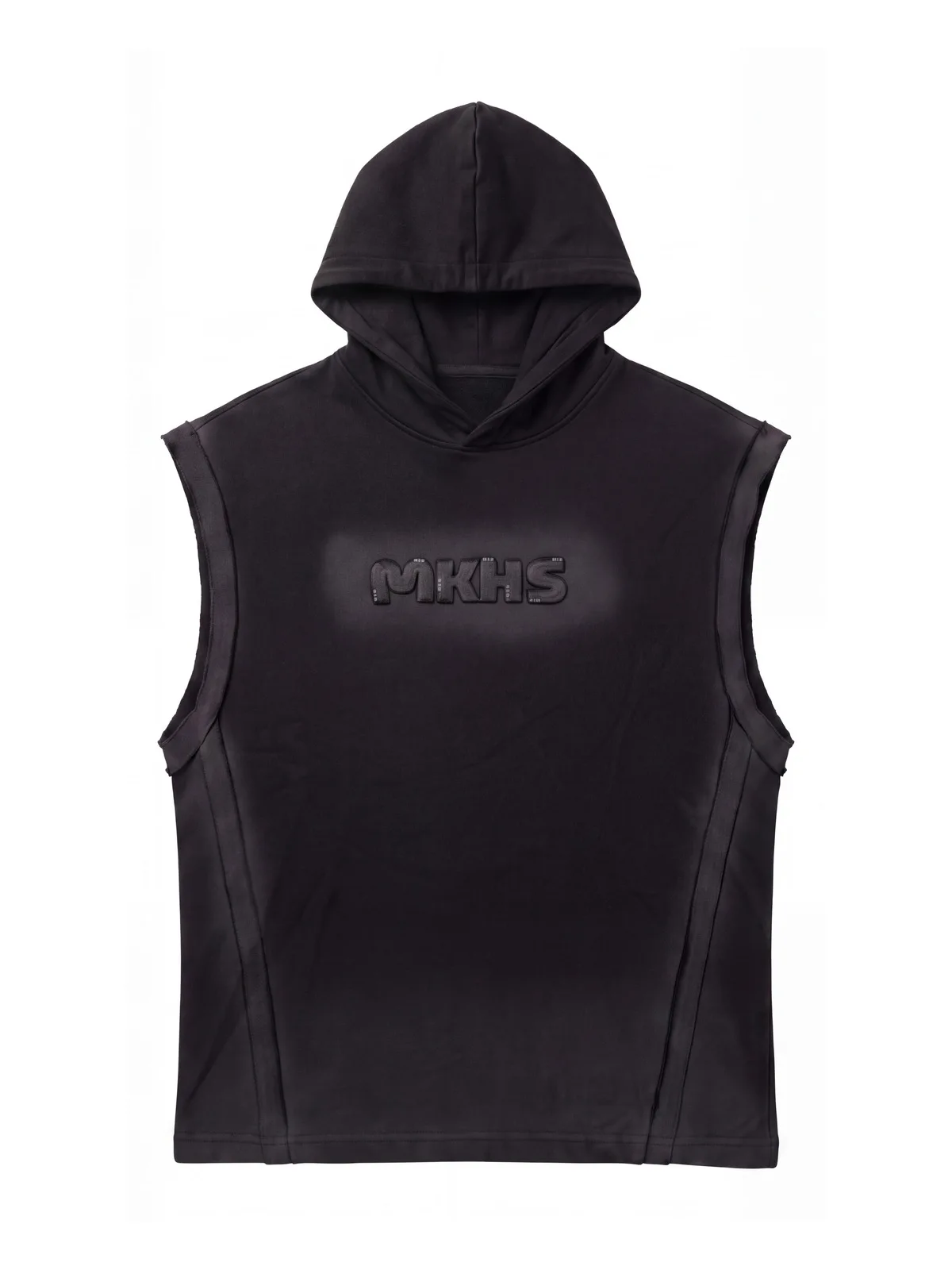 MAZZONNE Men's Sleeveless Hooded T-Shirt Cotton Blend Tonal Letter Applique Adjustable Hem Streetwear Top H