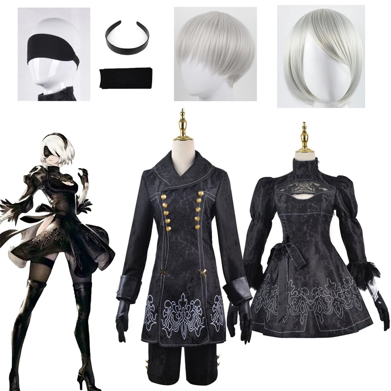 Nier Automatas 2B Schwester 9S Cosplay Kostüm 9S Jacke Uniformen Yorha Neil Mechanische Ära Schauspielerin Anime Maid Kleid perücke Handschuhe