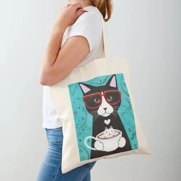 

Tuxedo Kitty With A Catppuccino Tote Bag tote bag woman shopping cart bags cute pouch bag bags for women