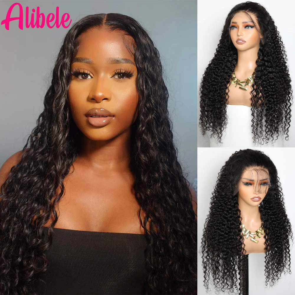 

ALIBELE Human Hair Wigs 13X4 Curly Lace Front Wig Transparent Lace Wig Curly 150 Density 28 30 inches Pre Plucked Natural Black