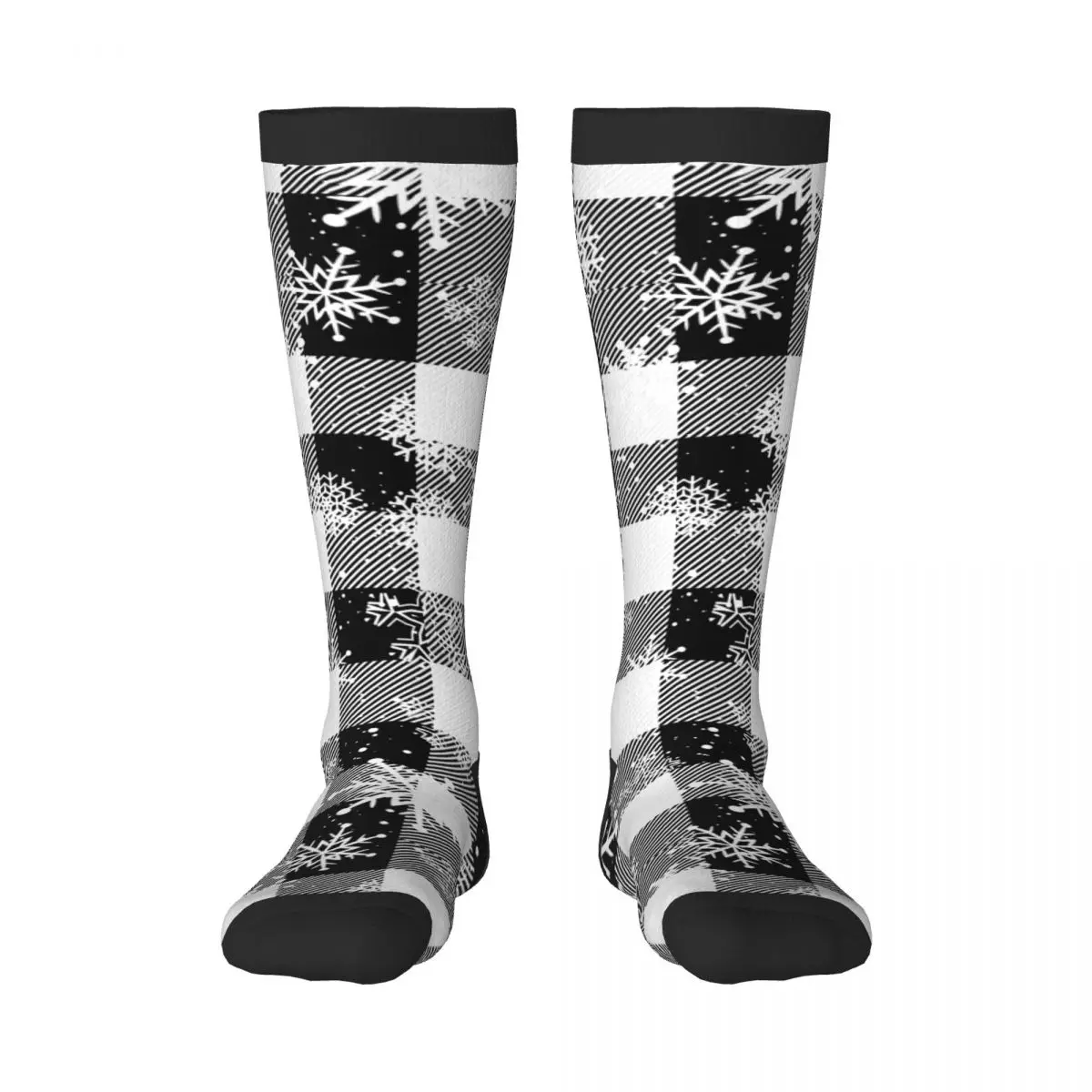 

Stockings Funny Autumn Casual Warm Socks Snowflakes With Christmas Plaid Soft Winter Knee High Socks