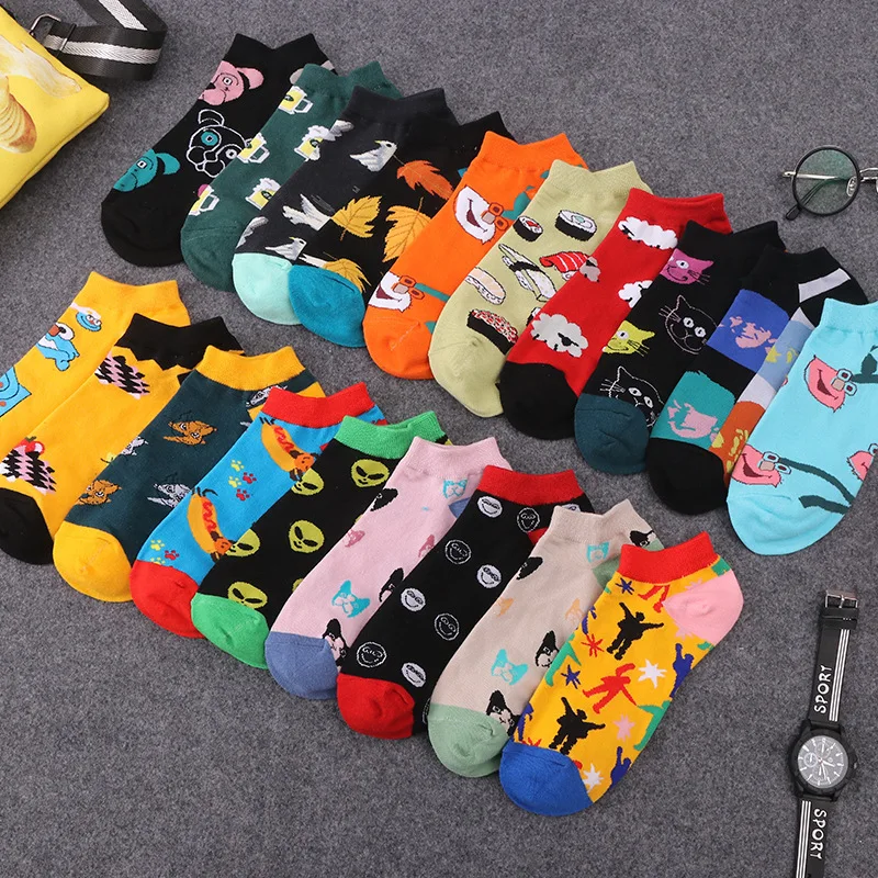 2022 NEW Socks Men\'s Invisible Short Summer Socks Quality Cartoon Casual Spring Color Combed Cotton Boat Socks