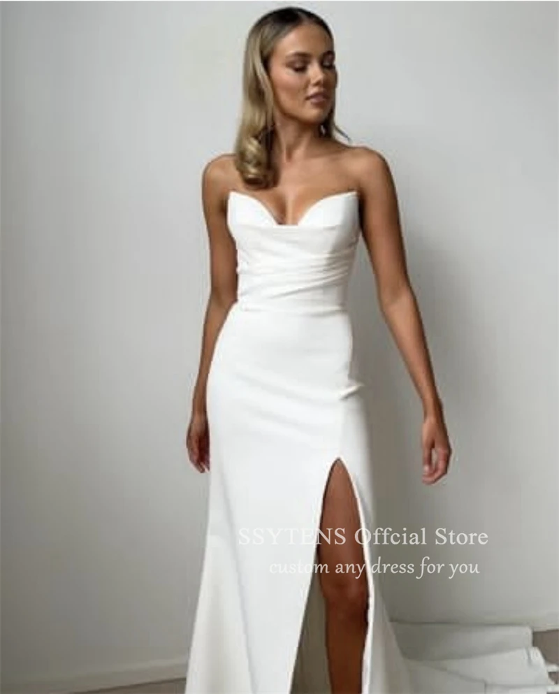 Elegant Mermaid Wedding Dresses Sleevless Mermaid Side Slit Solid Sweetheart Bridal Gowns Customize White Civil Bride Dress