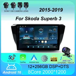 Android 16 Car Radio Carplay Auto For Skoda Superb 3 2015 - 2019 WIFI+4G GPS Multimedia 2 DIN Stereo Head Unit BT Player Video