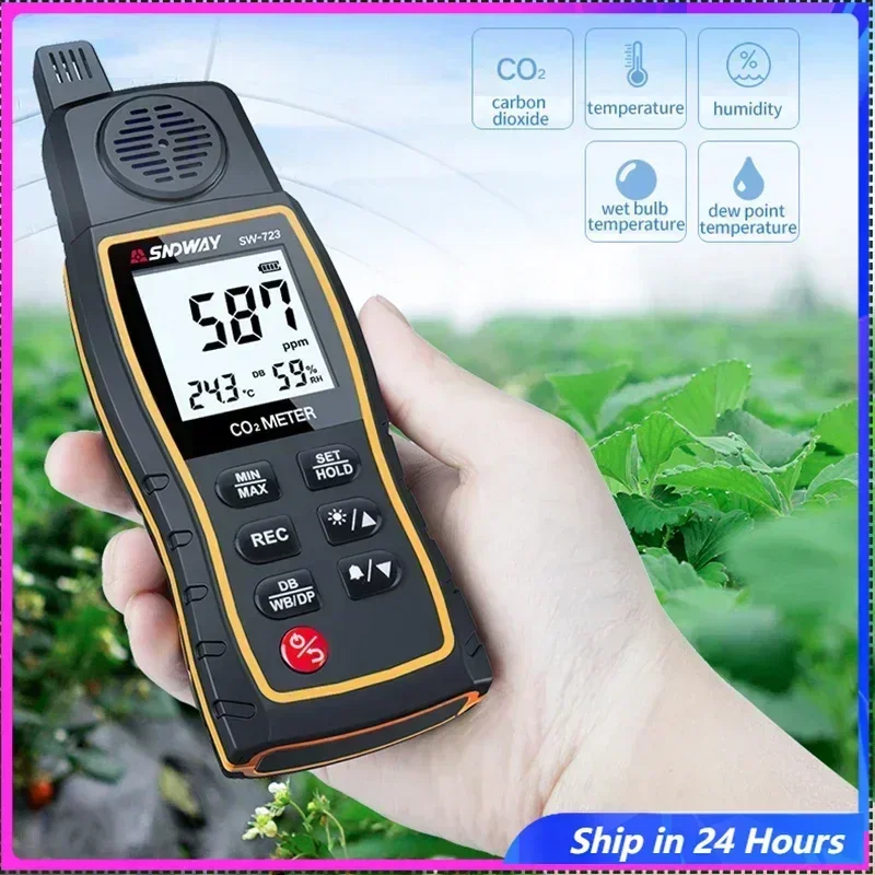 SNDWAY SW-723 Gas Detector Carbon Dioxide CO2 Monitor Alarm 9999 PPM Sensor Professional Carbon Dioxide Tester Device CO₂ Meter