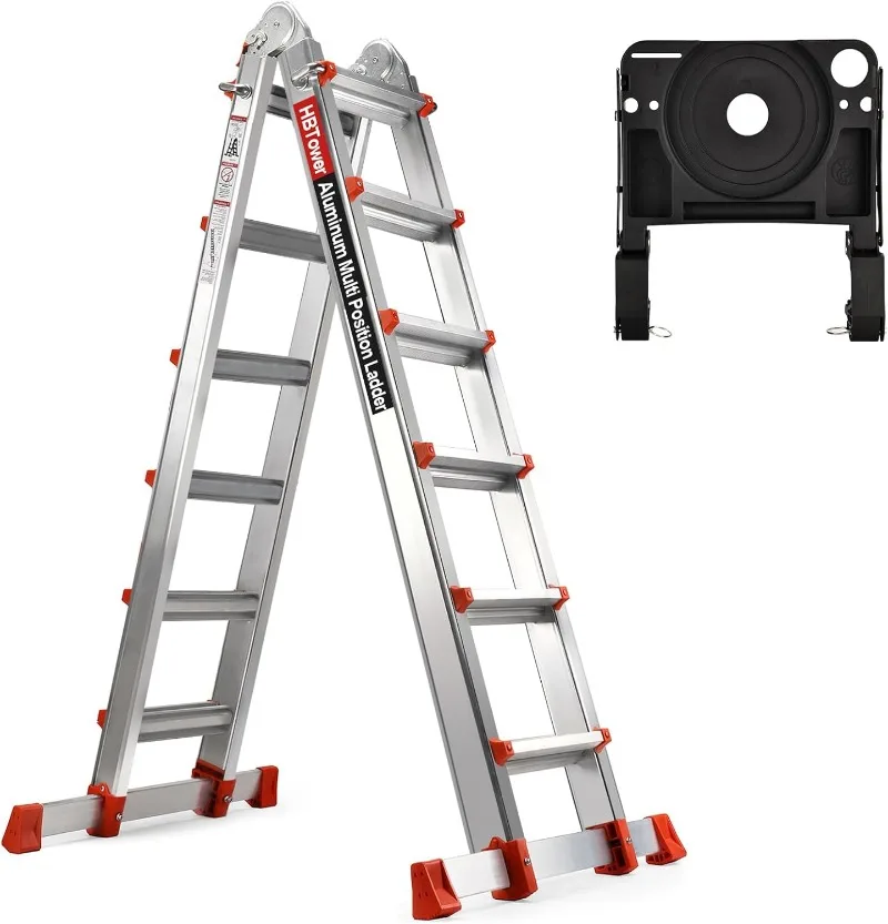 Ladder, A Frame 6 Step Extension Ladder, 22 FT Multi Position Ladder with Removable Tool Tray and Stabilizer Bar, 300 lb