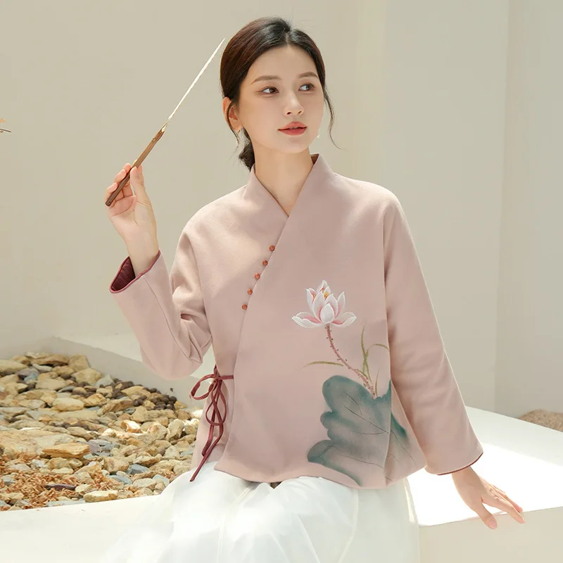 

Spring Improved New Chinese Style Blouse New Women's Long Pink Female Hanfu Tang Dress Retro Original Coat Tang Suit Top Shirt