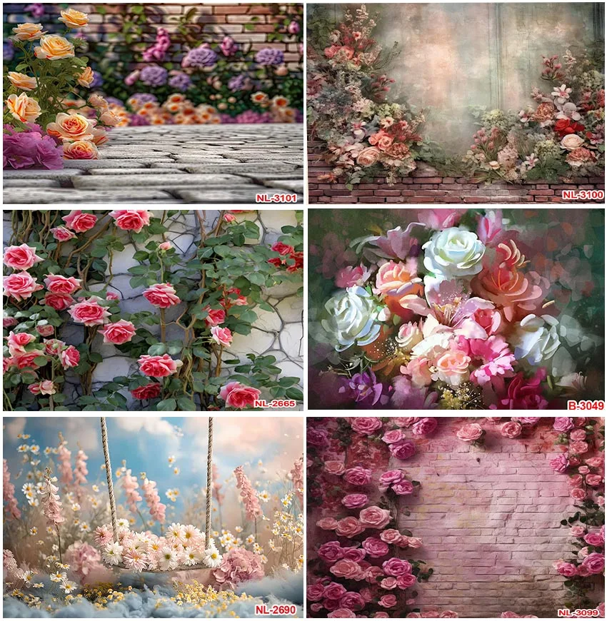 Flowers Floral Backdrops Photographic Natural Scenery Swing Brick Wall Decoration Backgrounds Photozone Color Birthday Banner