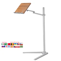 UP-8AW aluminum full motion height adjustable long arm Reading book clamp floor stand Office Notebook Tray Book Tablet silver