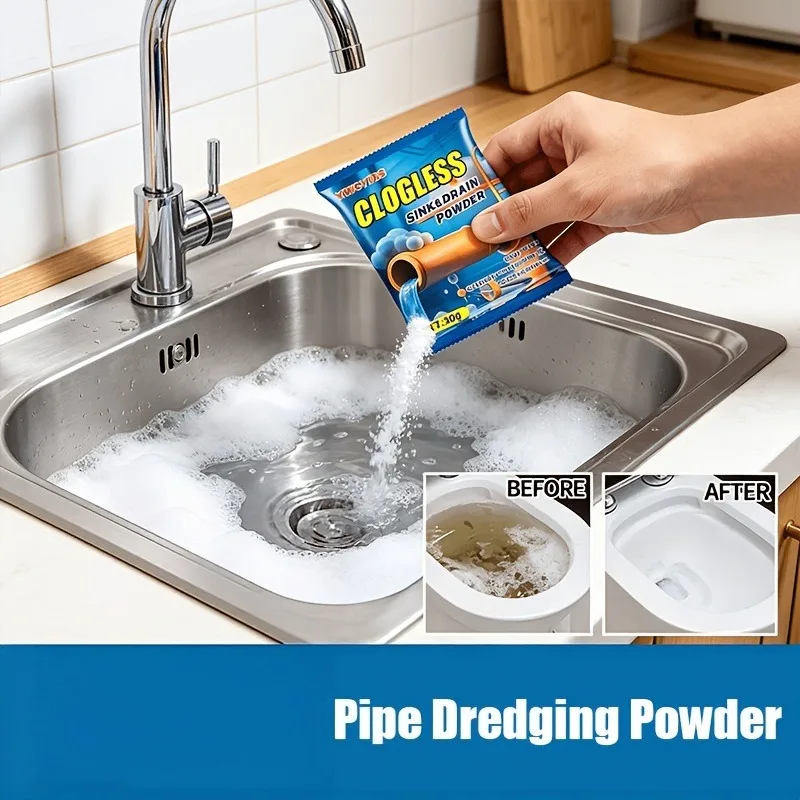 Home Pipe Dredging Powder Suitable for Toilet, Floor Drain, Hand Sink, Decompose Oil, Hair, Sewage Pipe Cleaning and Dredging