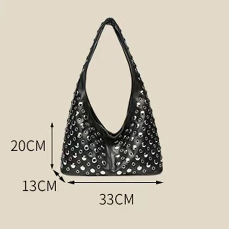 2025 Women's New Round Dot Rivet Shoulder Handbag Fashion Bucket Bag Solid Color Underarm Bag