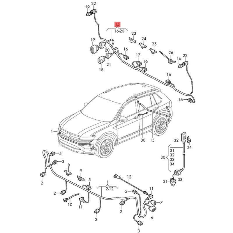 Super Sale 5NA971104P Rear Parking Sensors Wiring Harness for VW Tiguan L 2017-2026