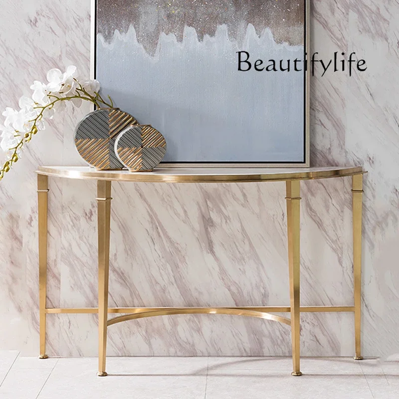 

semi-circular against the wall foyer entrance table corridor curved table Minimalist modern entry marble entrance table