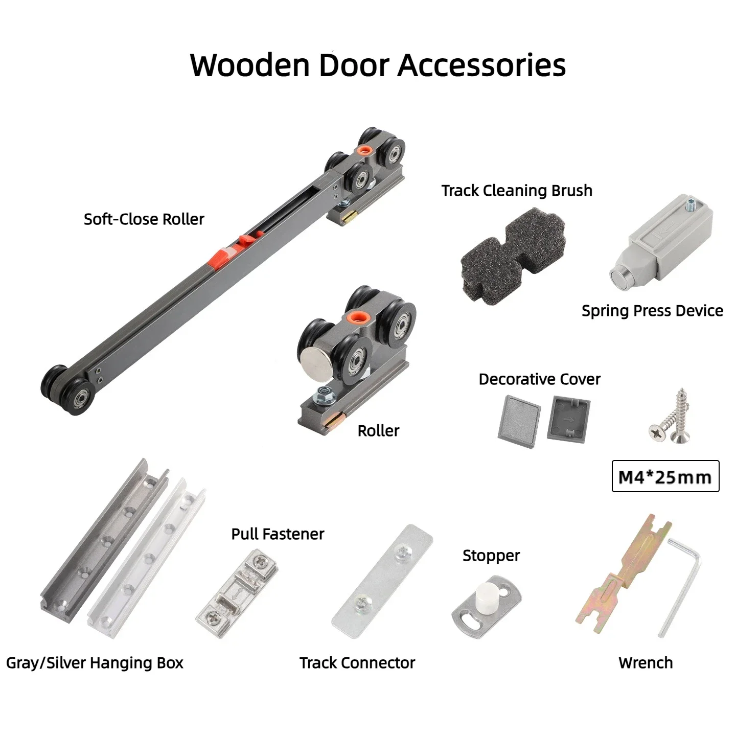 Push-To-Open Pocket Door Hardware Bidirectional Soft-Close Concealed Track Overhead Sliding System For Wooden/Glass Doors