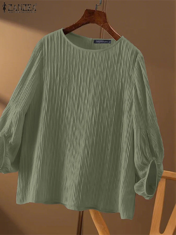 

ZANZEA Women Blouse 3/4 Sleeve Tunic Casual O Neck Solid Tops 2025 Elegant OL Work Blusas Oversized Loose Summer Pullover