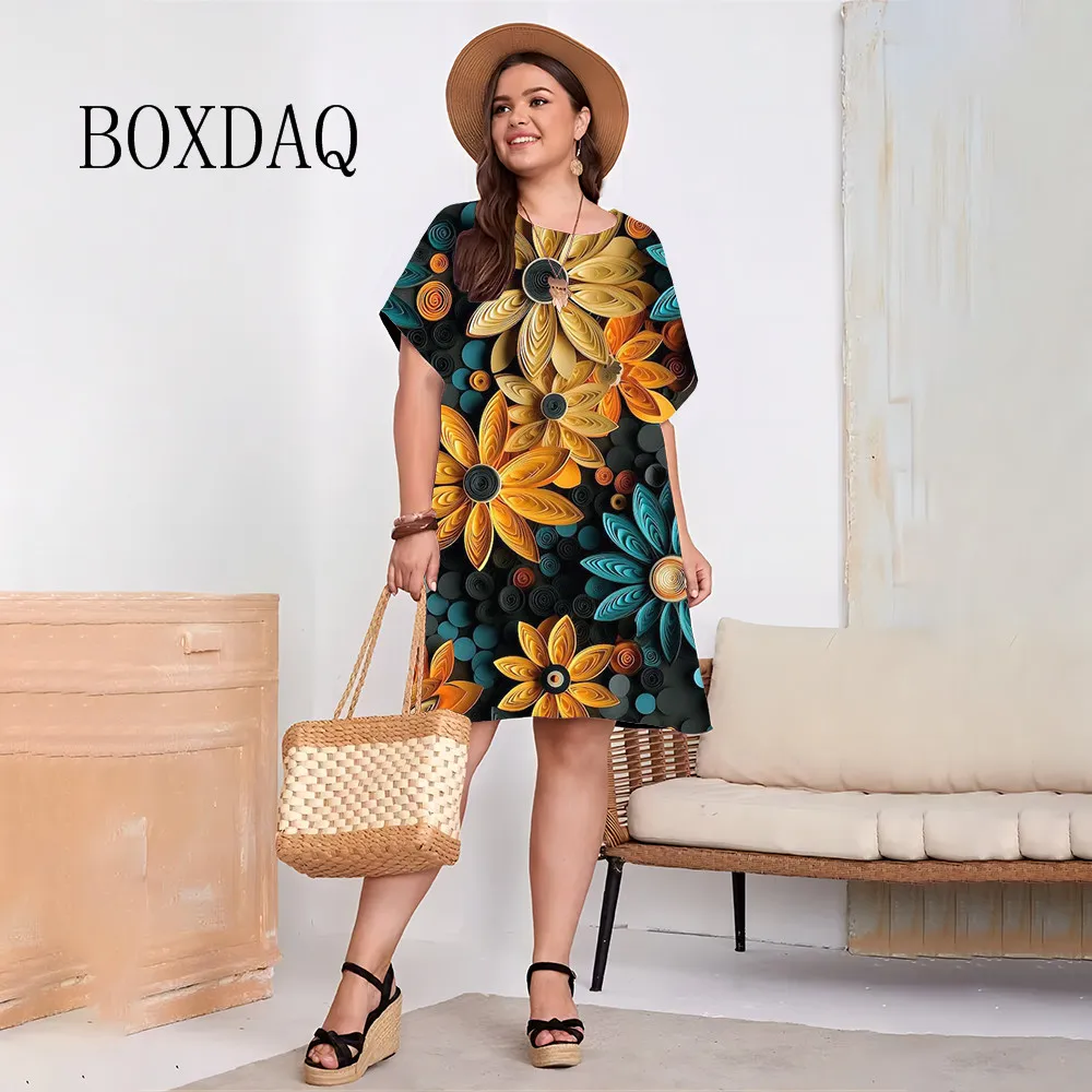 1XL-9XL Large Size Women Dress Summer Elegant Floral Print Loose Ladies Sundress Casual Short Sleeve Plus Size Women Clothing