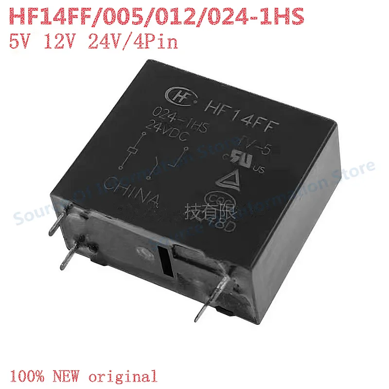 

5Pcs JQX- HF14FF/005/012/024-1HS High-Power Relay 5V 12V 24VDC 4-Pin 10A DC Voltage Normally Open SPST Miniature Relays