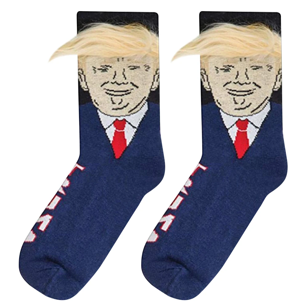 Trump Socks With Hair Trump Face Compression Socks Novelty Funny Wig Socks Fashion Street Style Socks for Outdoor Sports