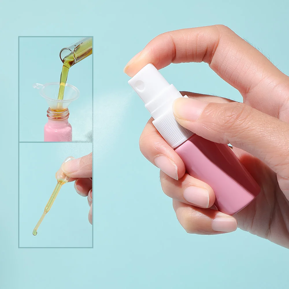 10pcs 10ml White Spray Head Pink Glass Empty Refillable Bottles with 10 Funnels 10 Droppers Cosmetic for Perfume Essential Oils