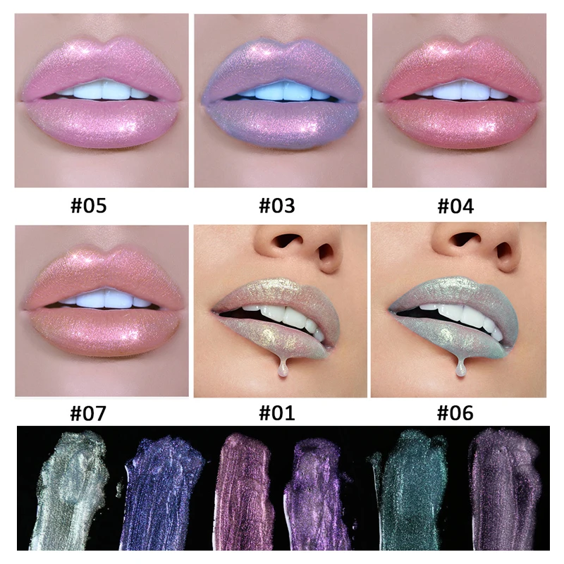 Brilho Labial Plumping de Longa Duração, Maquiagem Brilhante, Impermeável, Holográfica Matiz Sereia, Hidratante, Batom Líquido