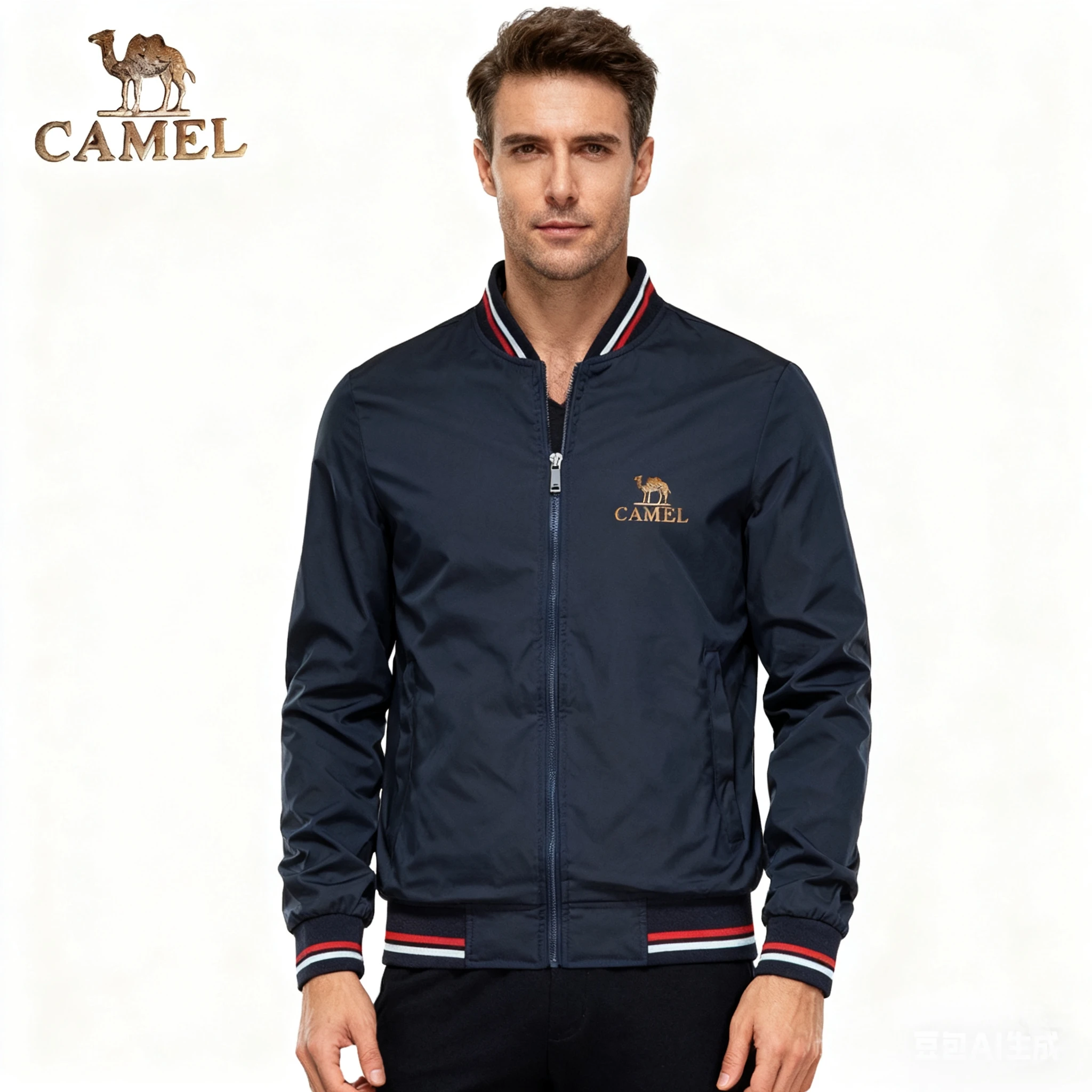 camel Color Casual Loose pocket Outdoor Travel Stand Collar Top Men Work Coat Collar jacket    Spring Autumn New Solidcoat for m