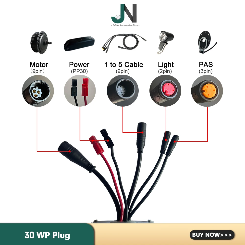 36V 48V 250W 350W 500W 750W 1000W 1500W JN Ebike Controller with SM WP Connector Use for Electric Scooter Control System