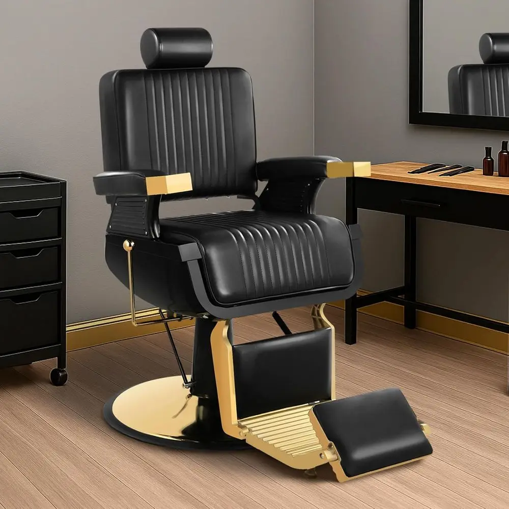 

Classic Barber Chair with Reclining Feature, Removable Headrest, 360-Degree Swivel for Hair Salons and Barbershops, Black and Go