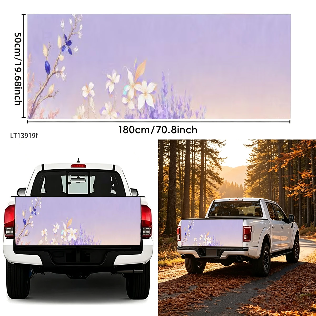 Pastel Purple Lavender Floral Tailgate Vinyl Decal Waterproof Rear Wrap Sticker Auto Exterior Styling Vehicle Decor Accessory