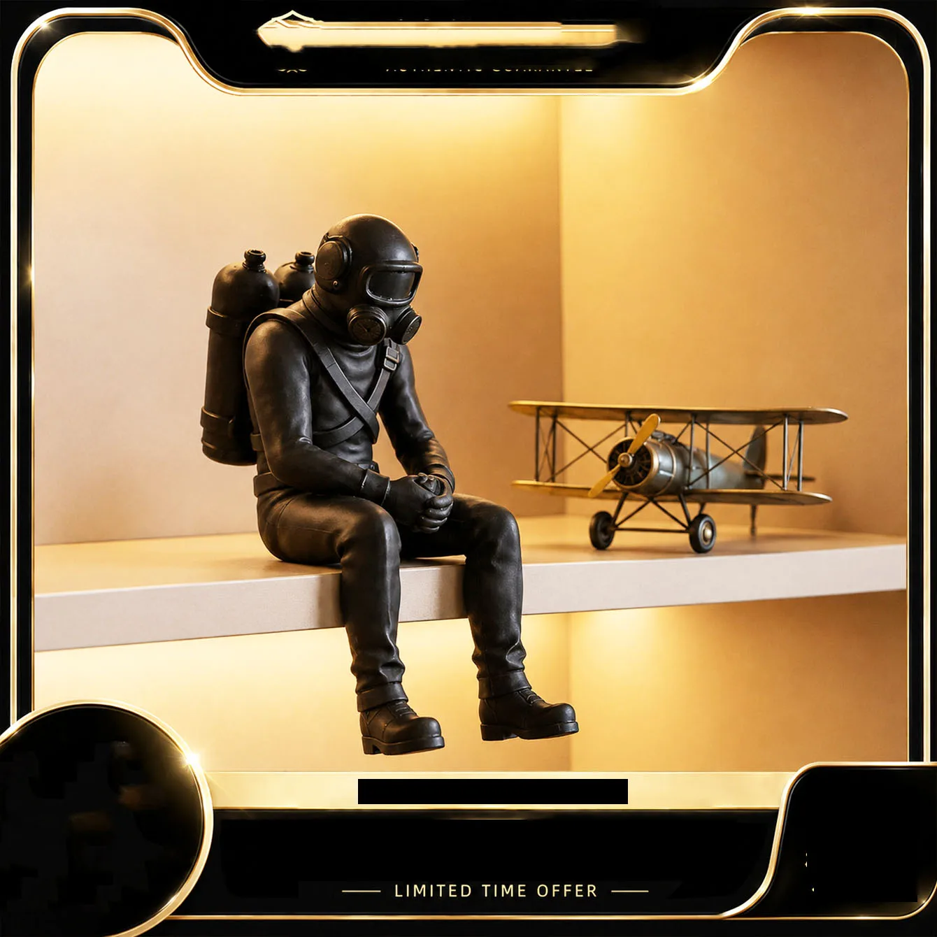 Figurine de plongeur nautique en mer profonde assis, plongeur de plongée sous-marine imprimé en 3D, statue de bureau, ornement artisanal, décoration d'intérieur sur le thème de l'océan, cadeaux