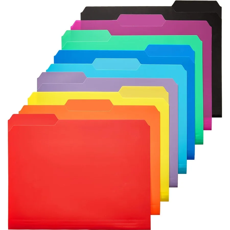 

9 Pack Plastic Colored File Folders Filing Folders for Letter Size Poly File Folder Assorted Colors 1 3Cut Tabs