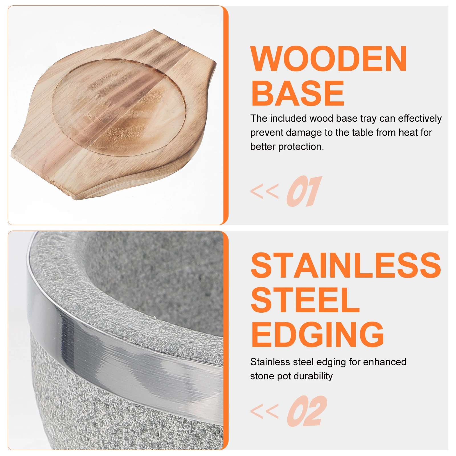 

Stone with Wooden Base Heat Resistant Soup Bowl for Bibimbap Braised Rice Korean Kitchen Utensil Food Grade Ceramics