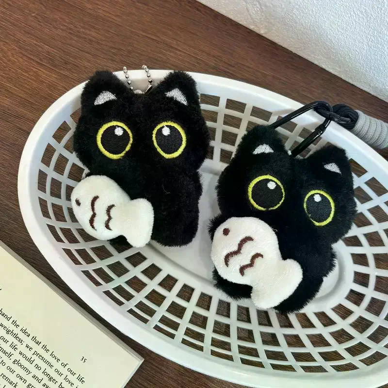 Joli porte-clés en peluche chat noir, pendentif de sac jouet Kawaii, accessoire de porte-clés de voiture, idée cadeau pour Couple