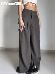 HEYounGIRL, pantalones informales de pierna ancha para mujer, pantalones básicos de calle de cintura alta, pantalones holgados para el sudor, pantalones coreanos Retro grises para oficina para mujer