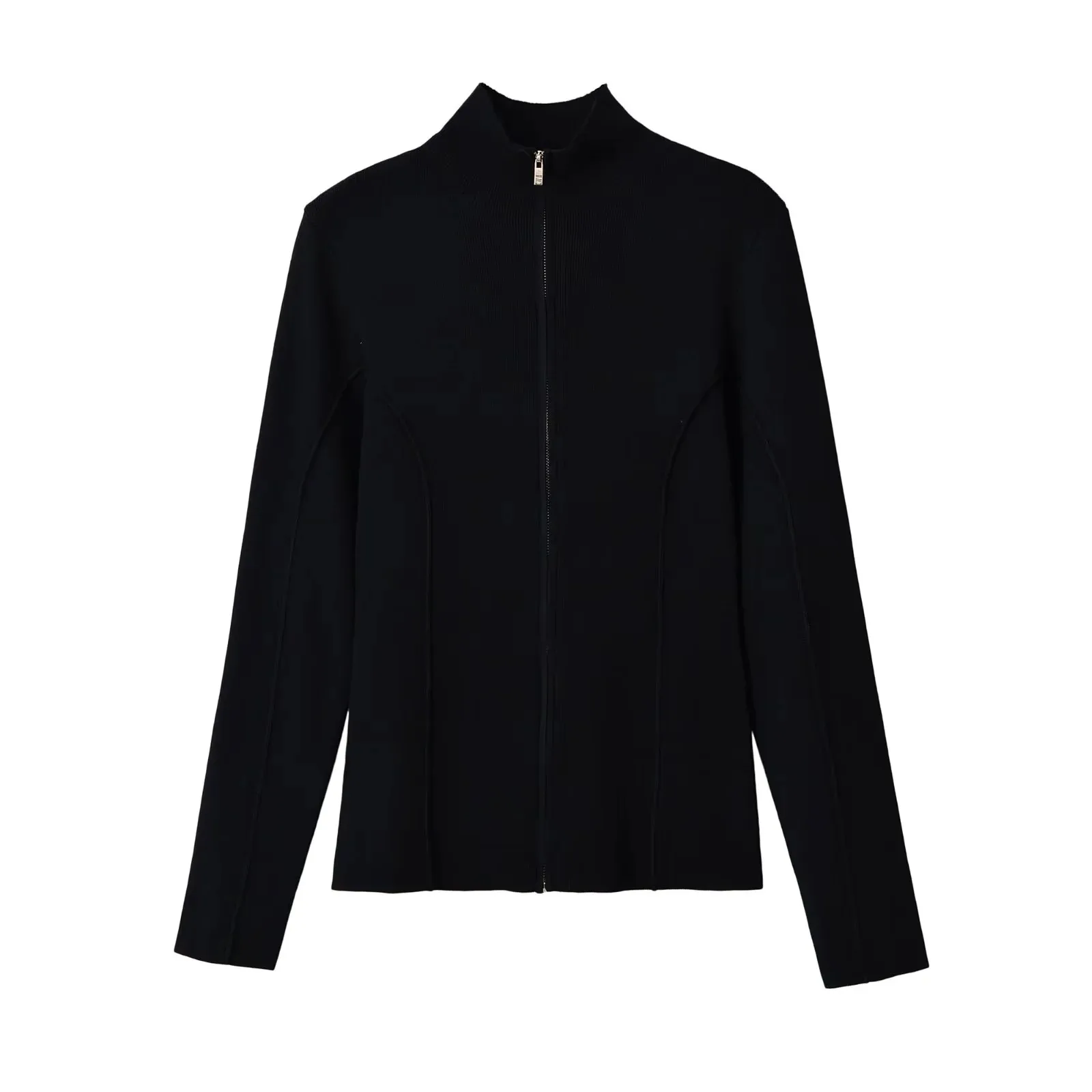 Womens Stand Collar Zip Up Knit Jacket Long Sleeve Slim Fit Casual Soft Cardigan Base Shirt Bodycon Chic Streetwear Clothes