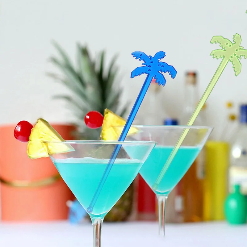 

Coconut Tree Bartender Stick Coffee Juice Drink Stirring Stick Plastic Decor Suitable for Bar Coffee Juice Stirring MixingColour