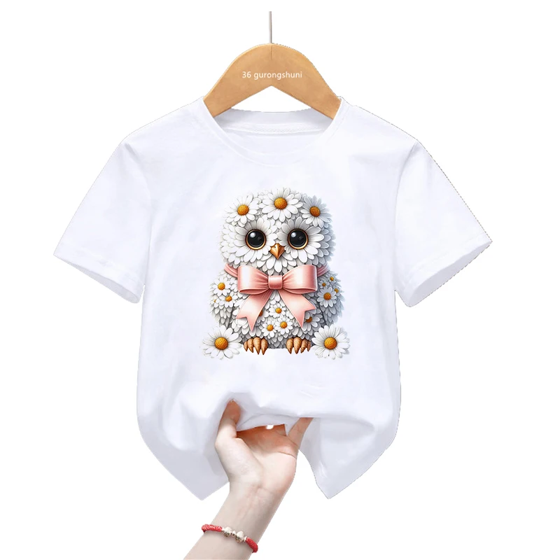 Kawaii Kids Clothes Flowers Elephant/Monkey/Dog/Penguin/Bear/Rabbit/Cat/Deer Animal Printed Tshirt For Girls/Boys T-Shirt