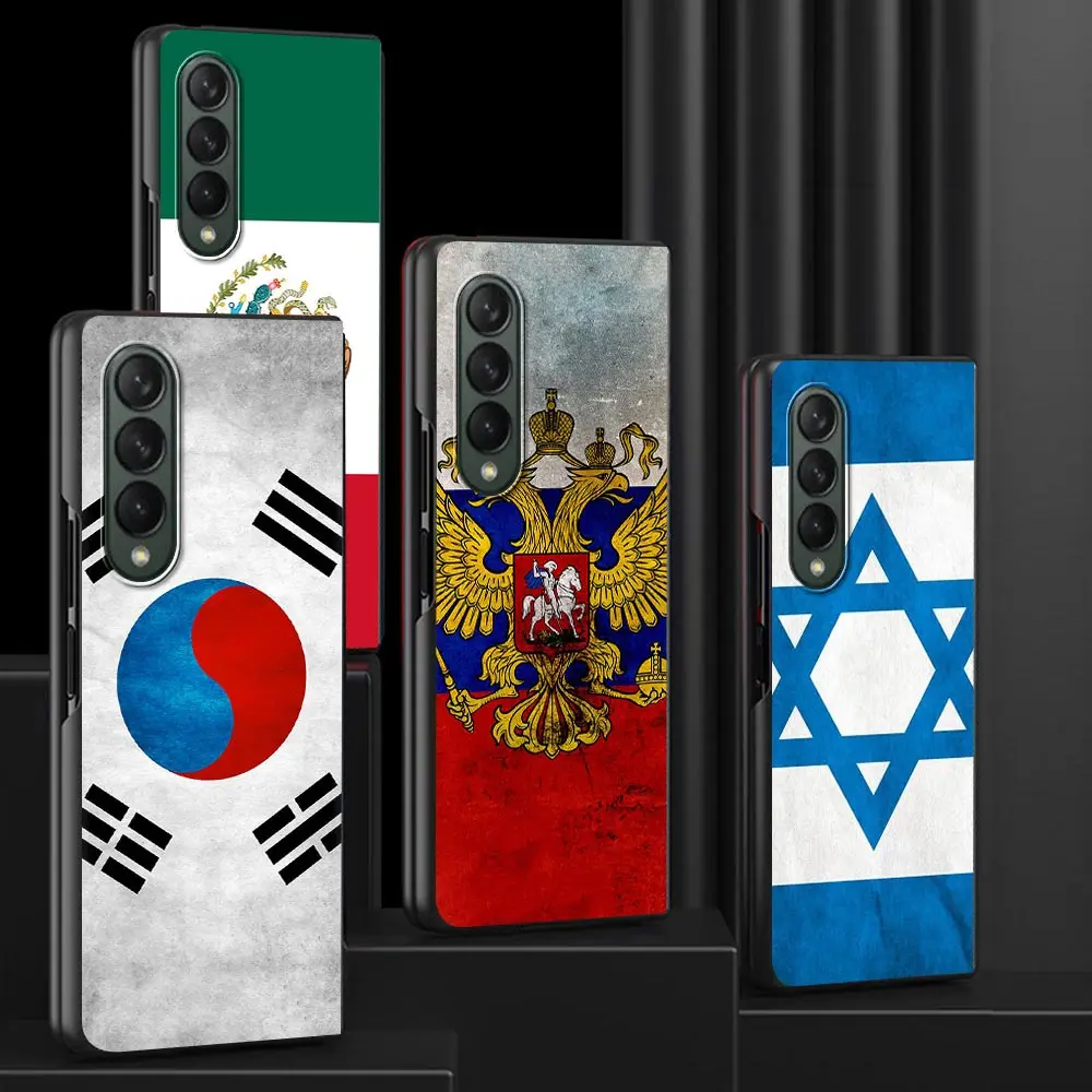 Flaga narodowa RU FR UK etui do Samsung Galaxy Z Fold3 obudowa telefonu komórkowego luksusowa twarda obudowa PC Z krotnie 3 czarna moda Capa