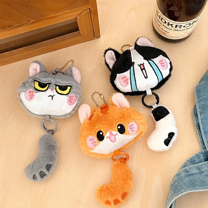 Porte-clés en peluche chaton à longue queue, pendentif mignon, poupée en peluche de dessin animé, breloque pour sac à dos, décoration suspendue