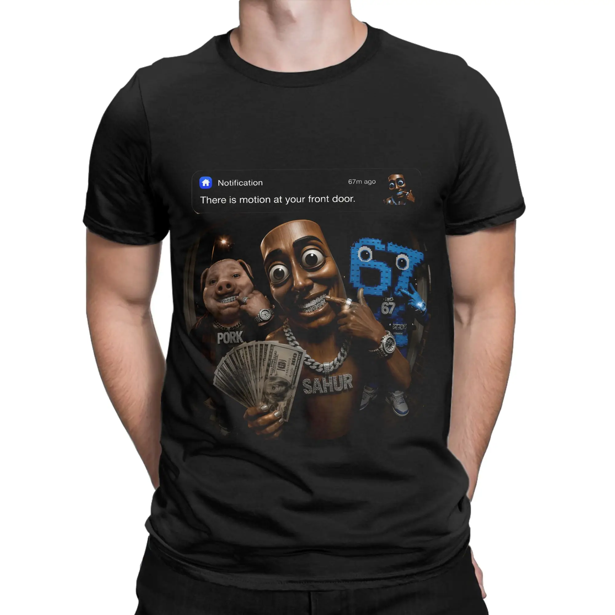 Graphic Printed There Is Motion at Your Front Door John Pork Tung Tung Tung Sahur 67 Meme  T Shirt for Men Women