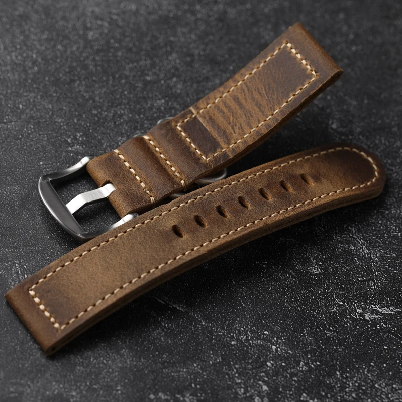 Vintage Crazy Horse Brown Watch Strap 20MM 22MM 24MM Soft and Thick Head Layer Cowhide Watchband