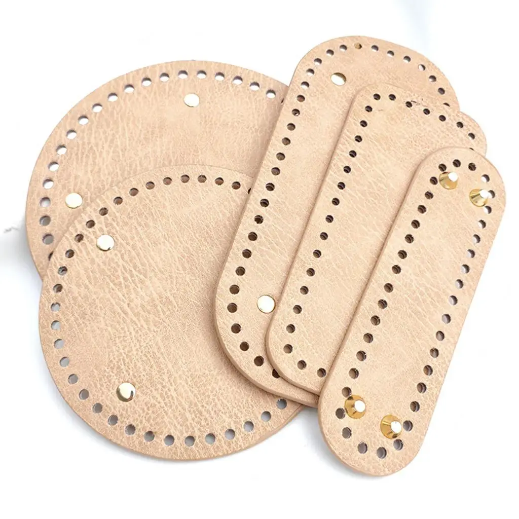 

PU Leather Bottom for Knitting Bag Crocheting Handbag Insert Base with Pre-Drilled Holes Nail