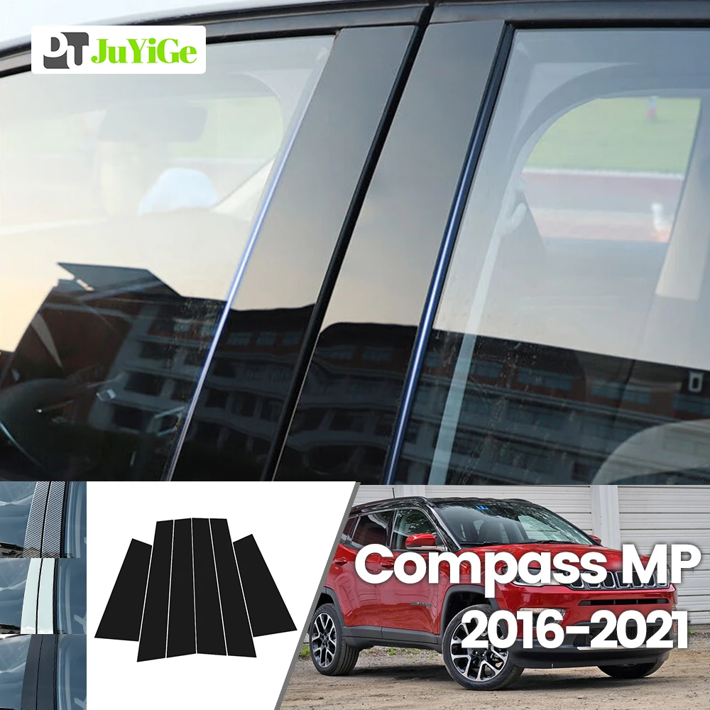 

For Jeep Compass MP 2016-2021 2017 2018 2019 2020 Bright Black Carbon Fibre Window Door B C Sticker