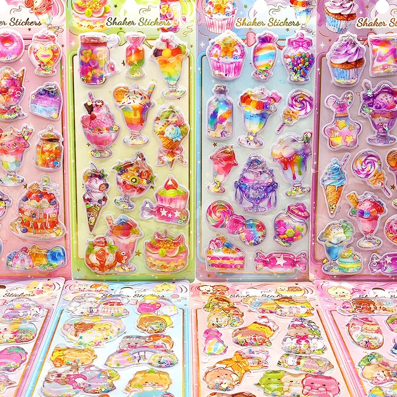 

3D Crystal Quicksand Shaker Stickers Ice Cream Cake Dessert Decorative Stickers For Scrapbook Diary Water Bottle Decoration