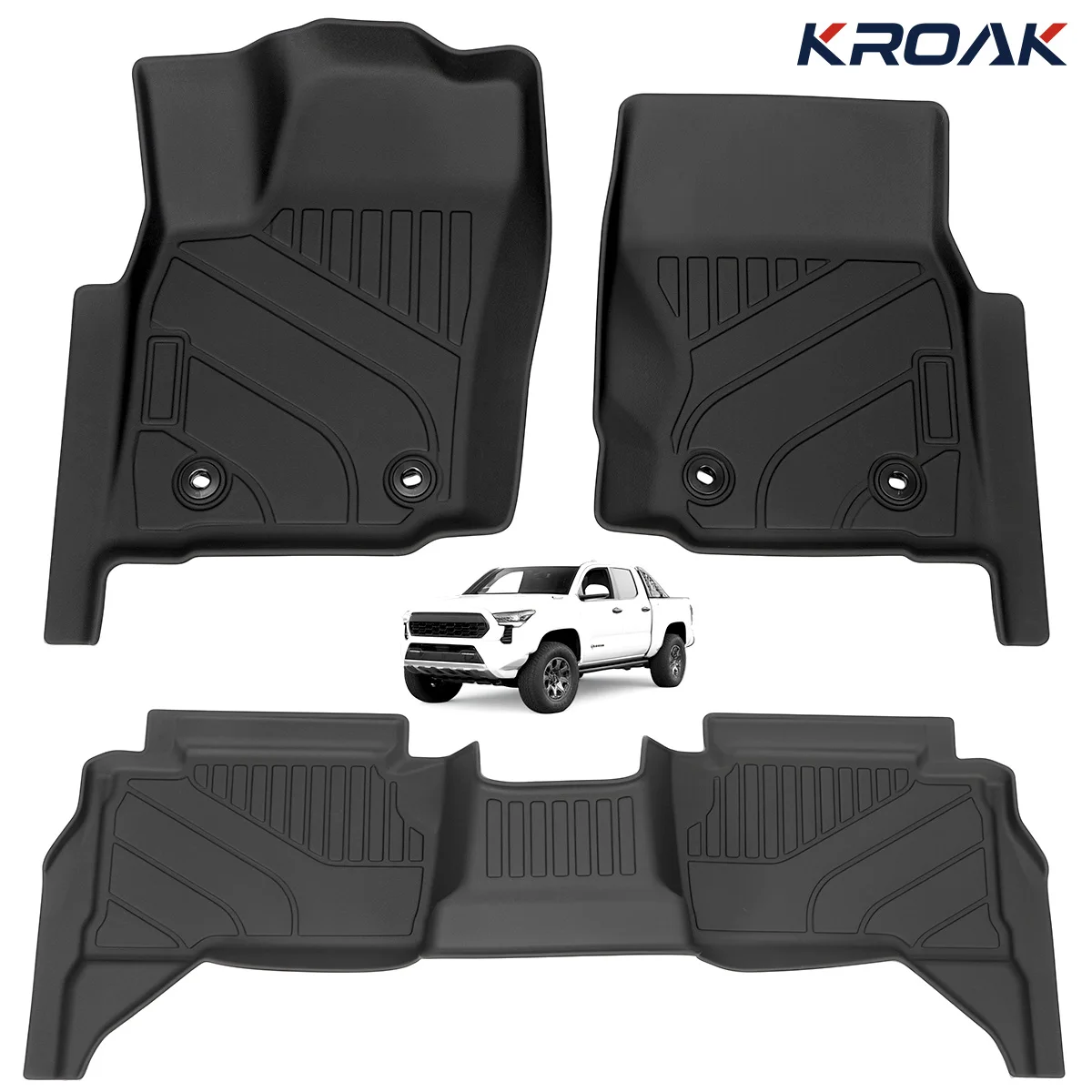 

Комплект из 3-х автомобильных ковриков для Toyota Tacoma 2024-2025 Double Cab, всепогодные, из материала TPE, на заказ, для переднего и заднего ряда сидений