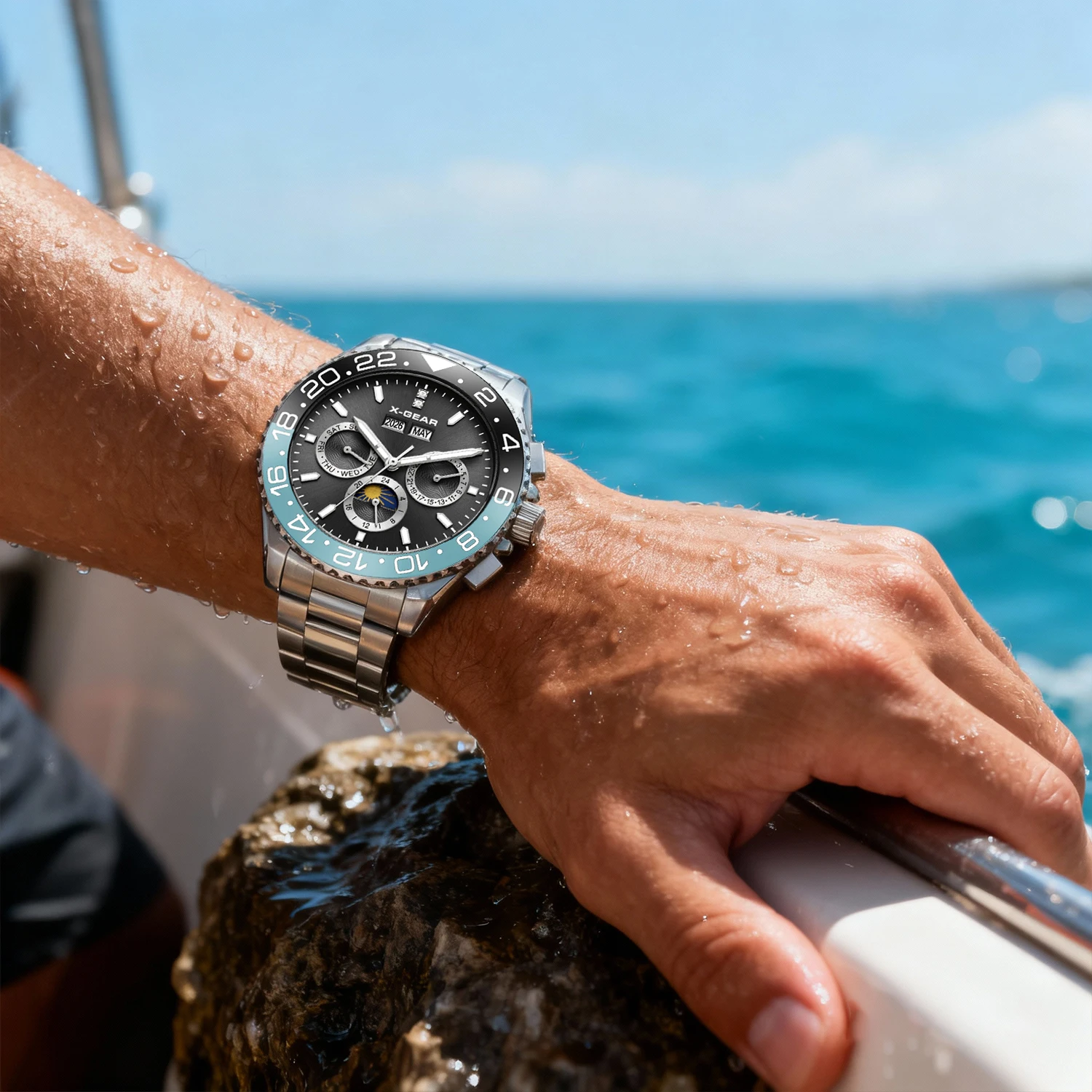 남성용 자동 달의 위상 시계 스테인레스 스틸 50M 방 - Chronograph Flyback Watch 리뷰 및 가격