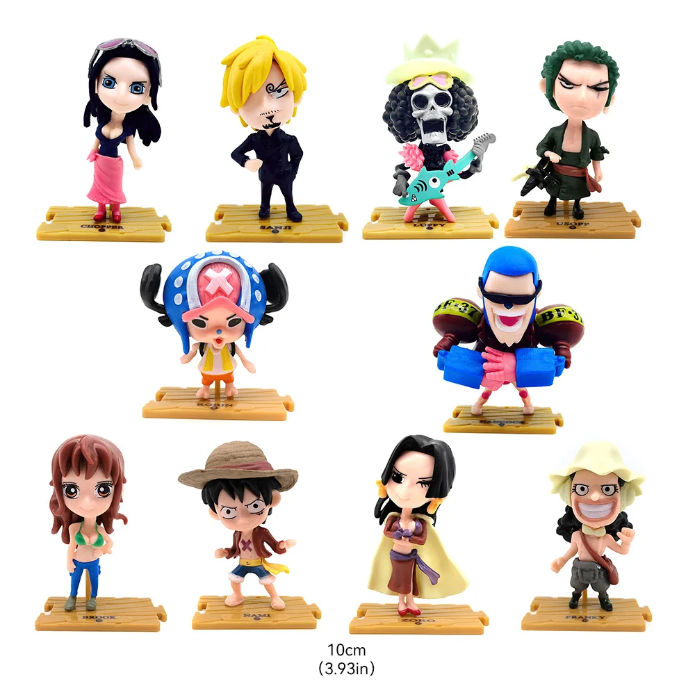 10pcs One Piece Anime Figures Straw Hat Pirates Luffy Zoro Chopper Handmade Model Cartoon Car Desktop Ornaments Toys Kids Gift