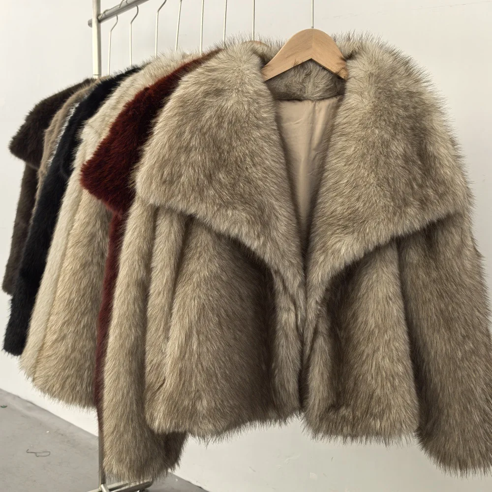 الحرارية الشتاء المرأة معطف الفرو الاصطناعي التدرج رفض طوق فو الفراء سترة للإناث أنيقة سيدة الفراء أسفل سترة #4