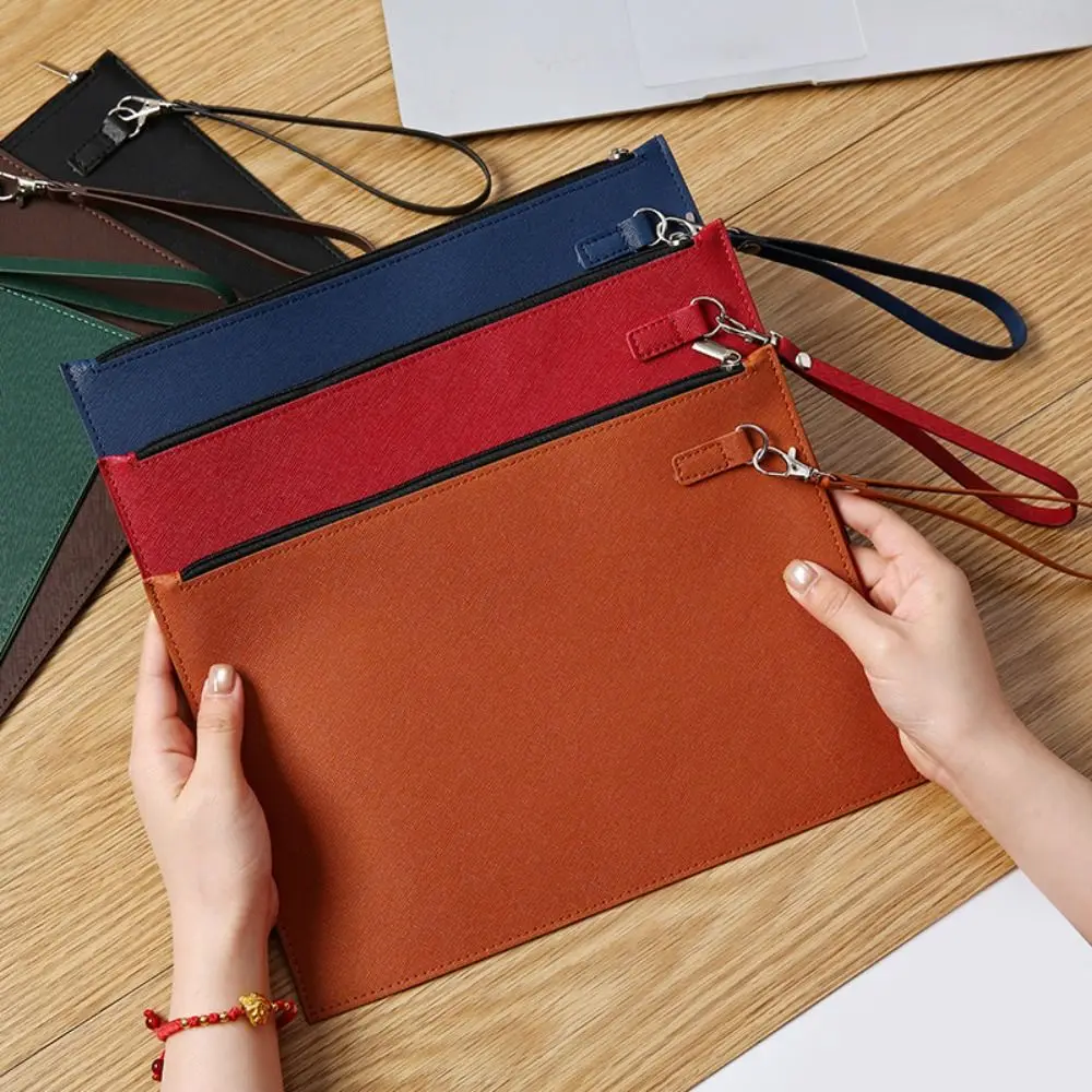 Large Capacity A4 Imitation Leather File Folder Waterproof Thickened Business Document Bag with Rope Portable File Storage Bag